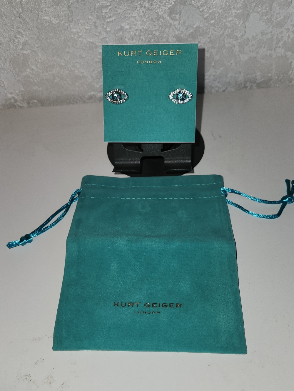Kurt Geiger Teal Crystal Evil Eye Stud Earrings With A Dust Bag